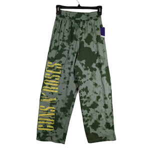 Guns N Roses Lounge Pants Tie Dye Wide Leg Graphic Logo Green L Sleepwear Camo